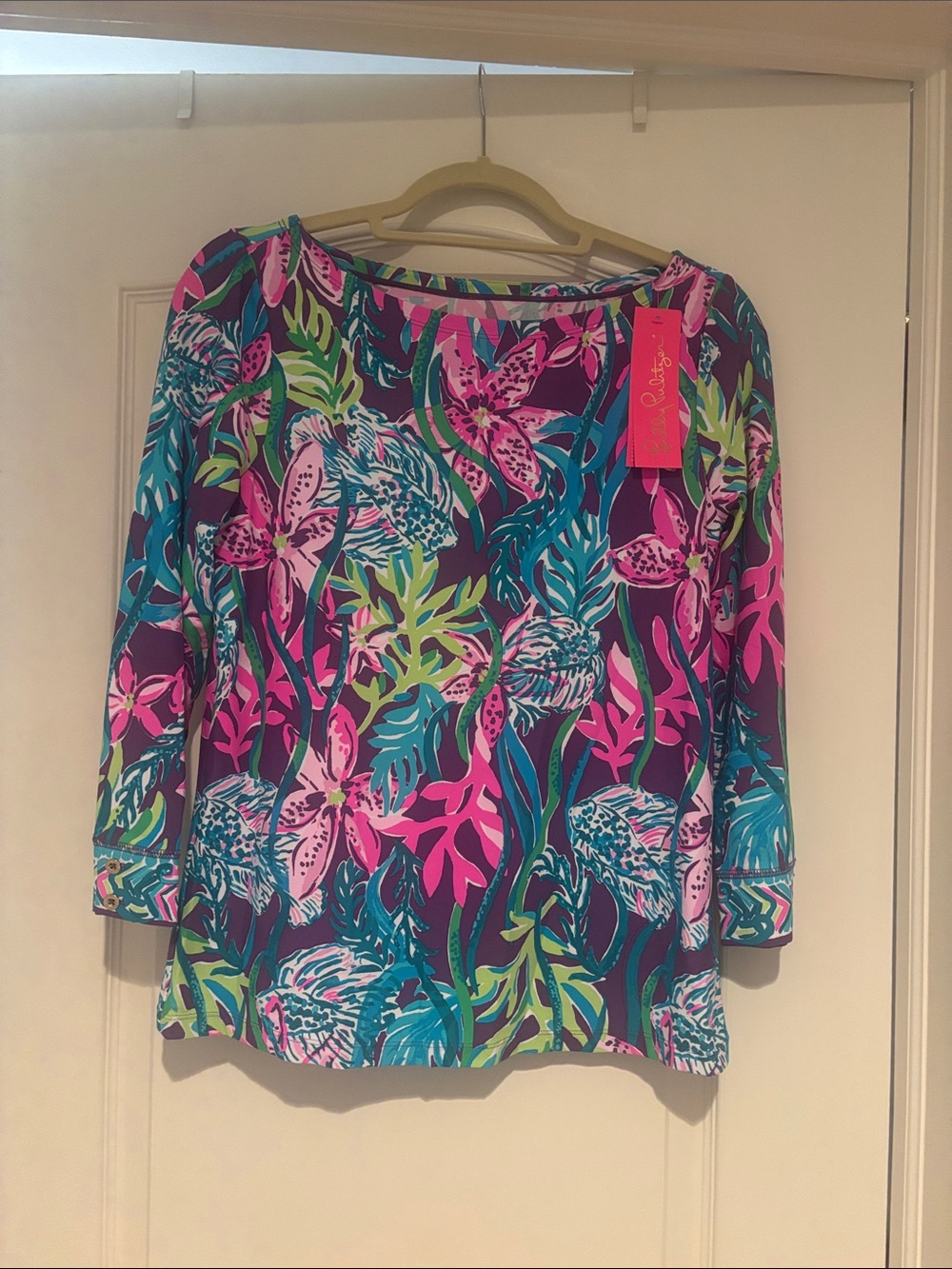 Lilly Pulitzer Purple Pink Multi Floral Boatneck Top